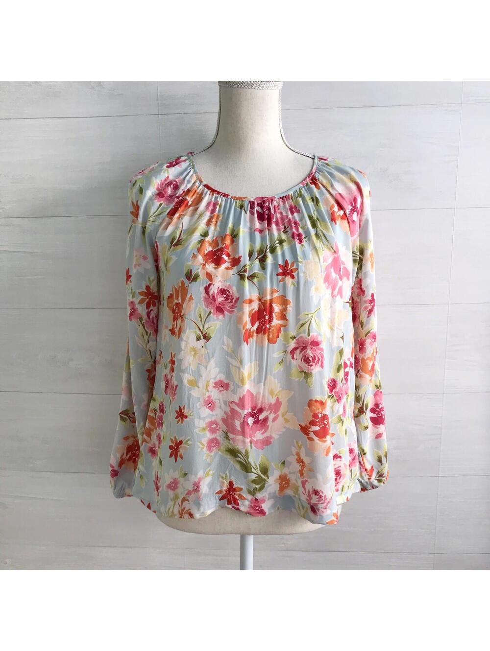J.Jill Petite Pastel Floral Cold Shoulder Rayon Blouse XS Petite Boho